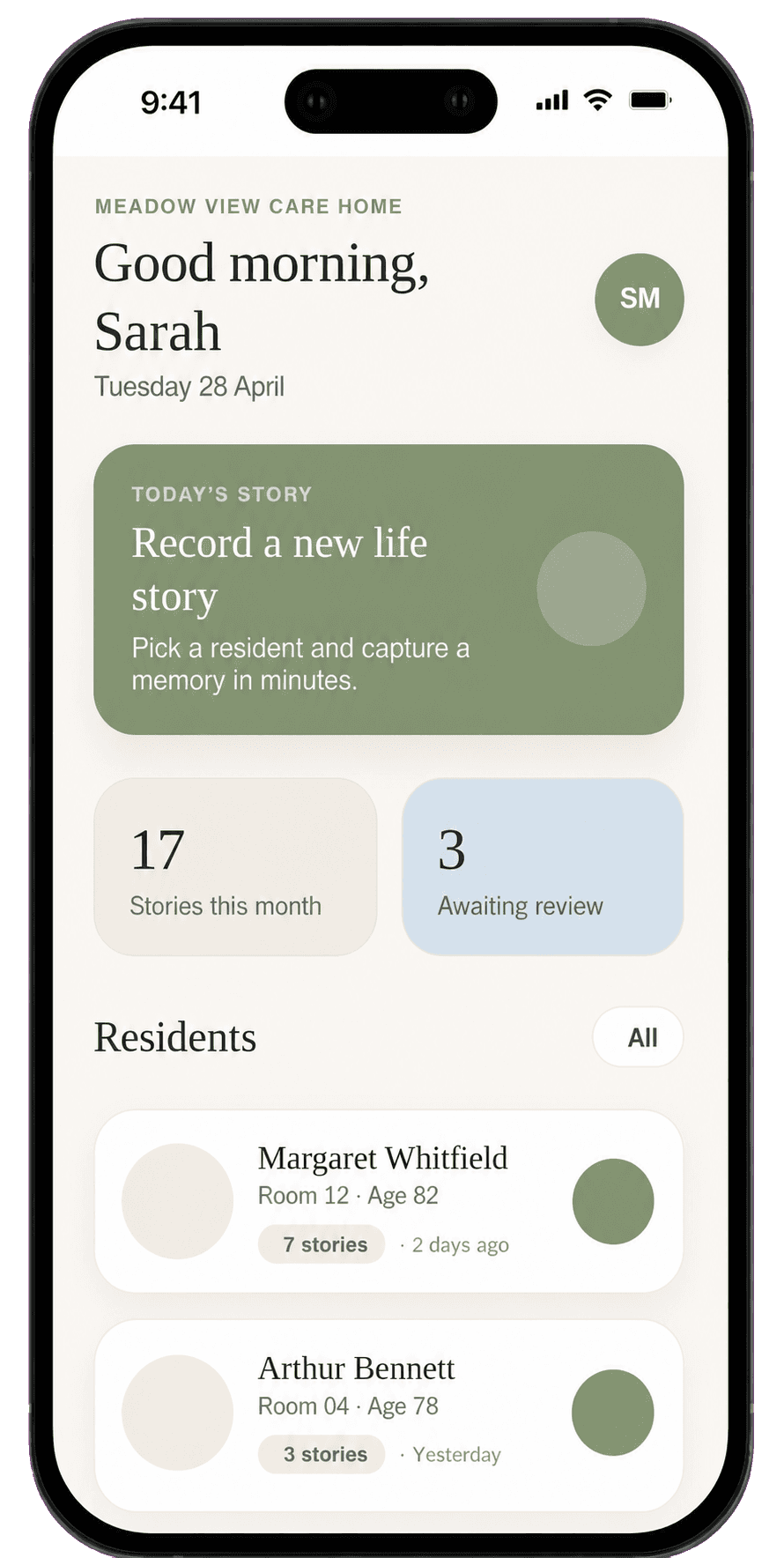 Chronelle care-home dashboard